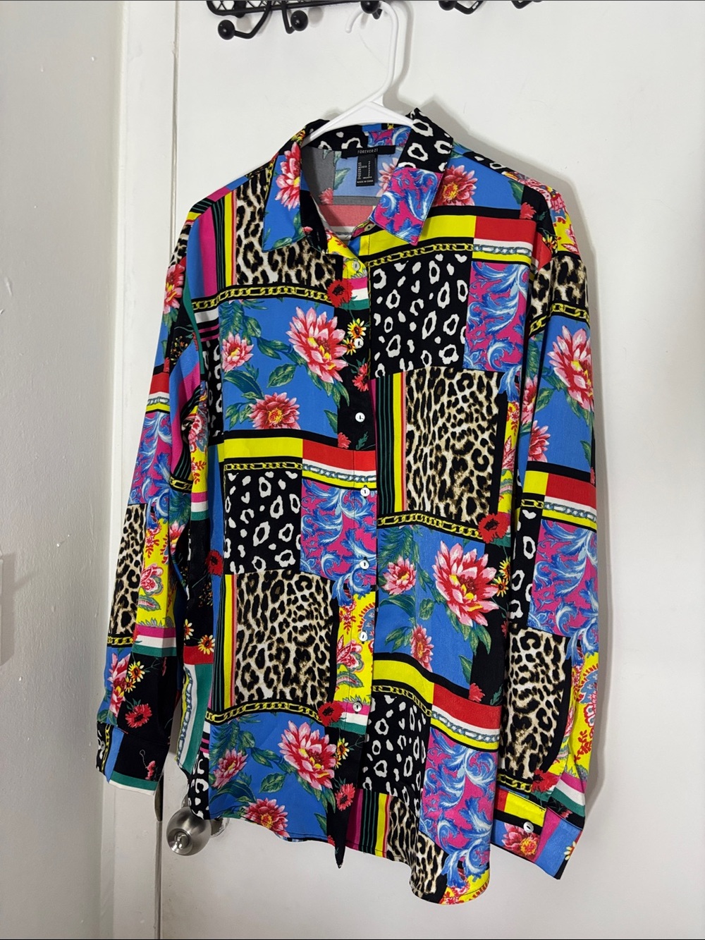 Forever 21 Multicolor Patchwork Button-Down Shirt